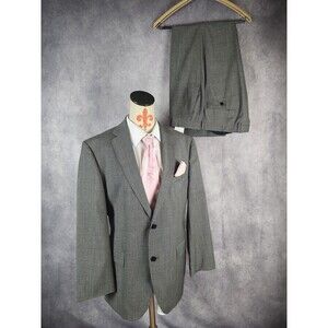 Hugo Boss JACKSON/LENON2 44 R Regular Fit Houndstooth Gray Virgin Wool Suit EUC